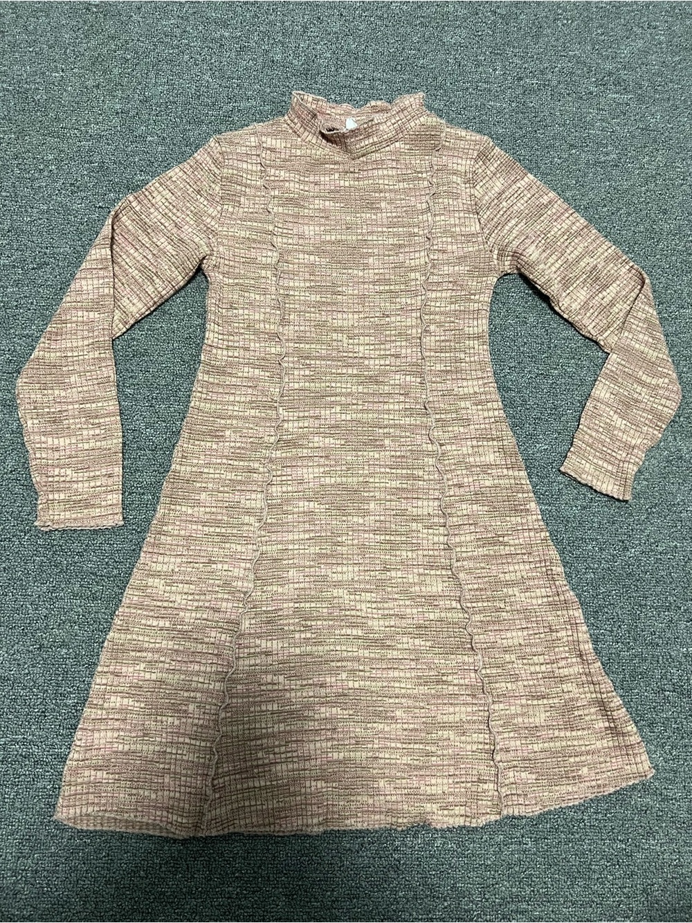 Zara Girls Long Sleeve Knit A-Line Dress in Mauve Pink Heather